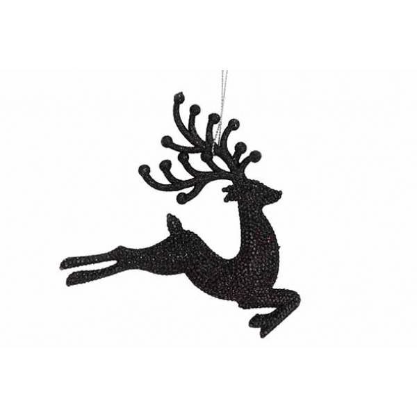 Hanger Deer Glitter Zwart 12xh12cm Kunst Stof 