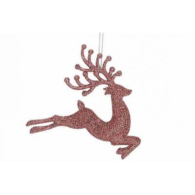Hanger Deer Glitter Roze 12xh12cm Kunsts Tof  Cosy @ Home