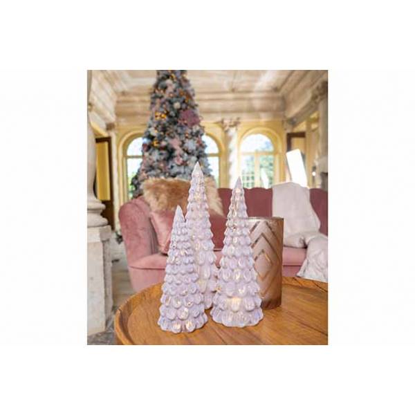 Kerstboom Led Roze 8x8xh21cm Glas  Incl 3 Lr44 Batt 