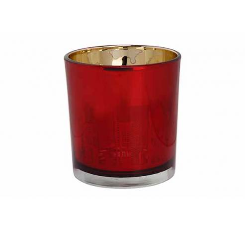 Theelichthouder City Rood 7x7xh8cm Glas   Cosy @ Home