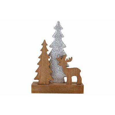 Tafereel Deer Xmas Trees One Silver Hammered Bruin 15x5xh21,5cm Andere Hout 