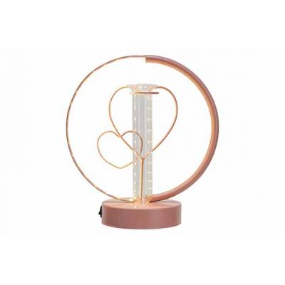 Lamp Hearts - Vase - Led Light 3aa Bat N Ot Incl Roze 19x10,5xh21cm Rond Metaal 