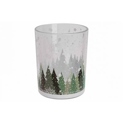 Theelichthouder Green Trees 10x10xh12,5c M Glas  Cosy @ Home