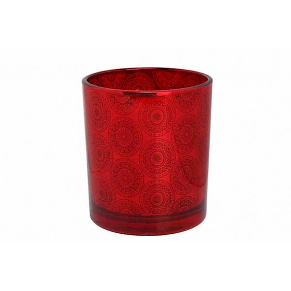 Theelichthouder Maroc Rood 7x7xh8cm Glas  