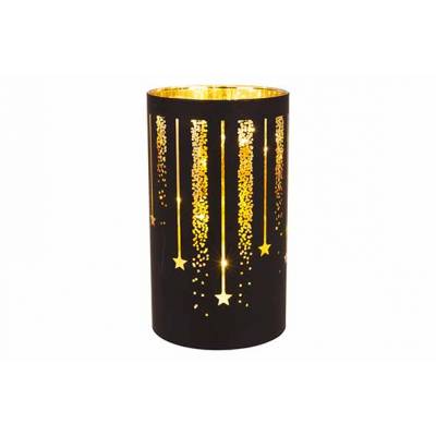 Lamp Led Fireworks Zwart 9x9xh16cm Glas Excl 3 Aa Batt 