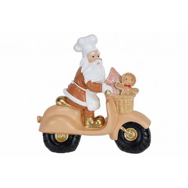 Kerstman On Scooter Beige 26,5x9xh26cm A Ndere Resin 