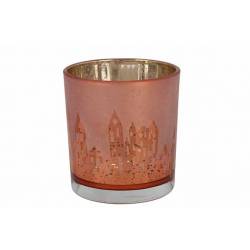 Theelichthouder Frosted City Roze 7x7xh8 Cm Glas 