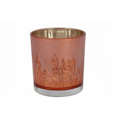 Theelichthouder Frosted City Roze 7x7xh8 Cm Glas  Cosy @ Home