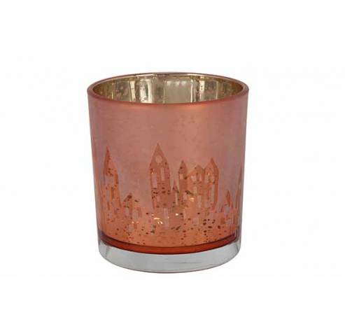 Theelichthouder Frosted City Roze 7x7xh8 Cm Glas  Cosy @ Home