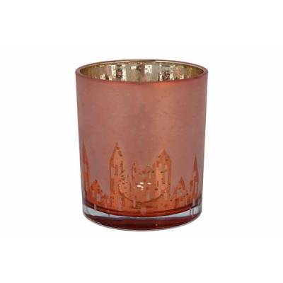 Theelichthouder Frosted City Roze 9x9xh1 0cm Glas  Cosy @ Home