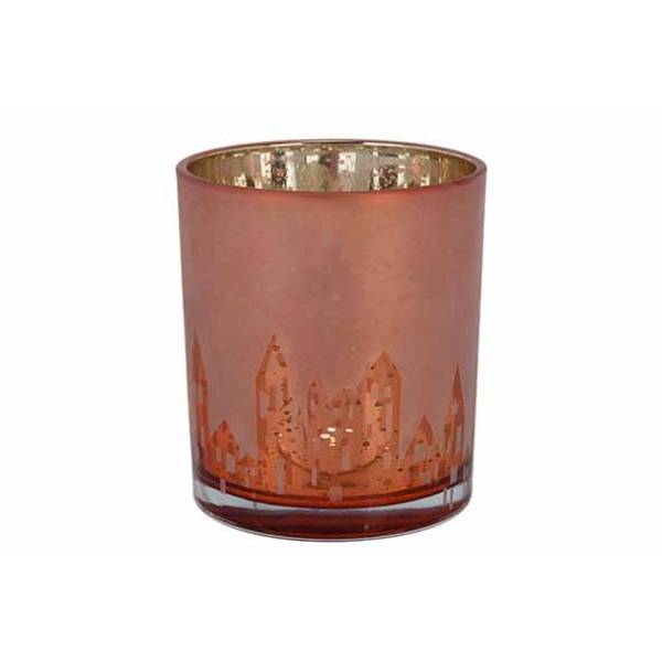 Theelichthouder Frosted City Roze 9x9xh1 0cm Glas 
