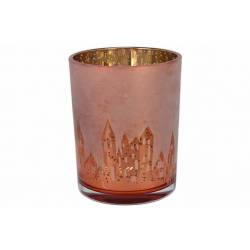 Theelichthouder Frosted City Roze 10x10x H12,5cm Glas 