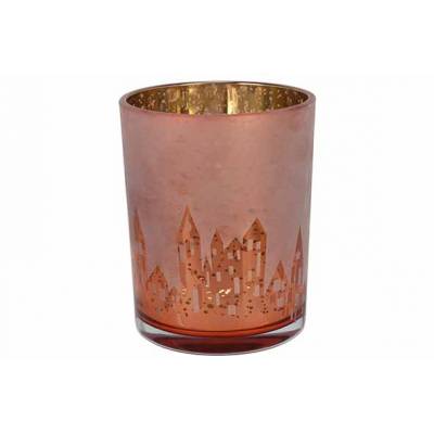 Theelichthouder Frosted City Roze 10x10x H12,5cm Glas  Cosy @ Home