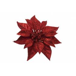 Kerstroos Clip Glitter Rood D18cm  