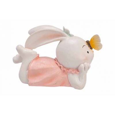 Lapin With Butterfly Rose Pastel 22x10xh 14cm Polyresine  Cosy @ Home
