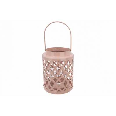Windlicht Roze 12x12xh15cm Rond Metaal  