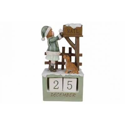 Ornament Girl Dog And Calendar Groen 12, 5x8xh22,5cm Andere Polyresin  Cosy @ Home