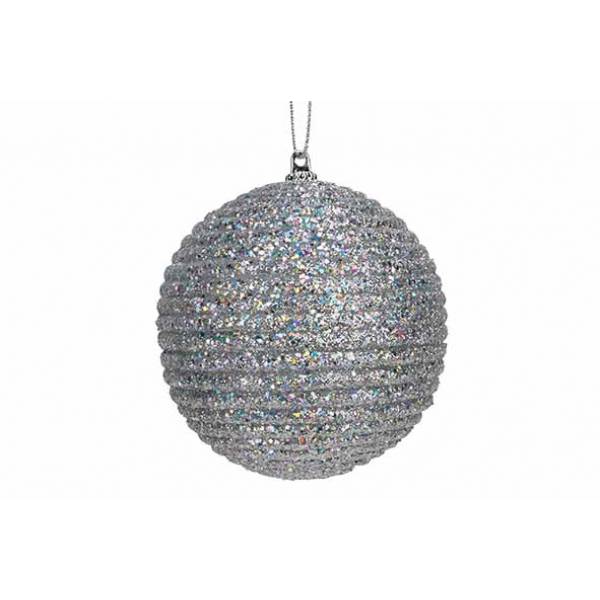 Kerstbal Rope Glitter Zilver D8cm Kunsts Tof 