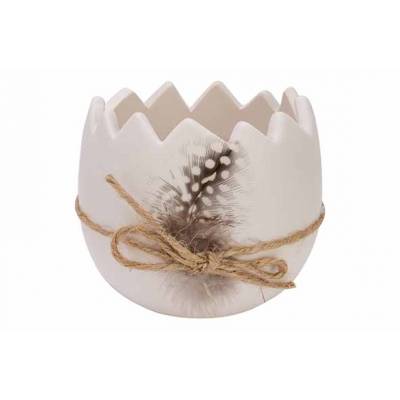 Oeuf Open Carved Plume Blanc 10x10xh9cm Rond Porcelaine  Cosy @ Home