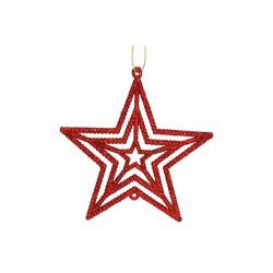 Hanger Star Glitter Rood 10xh10cm Kunsts Tof 