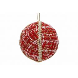 Kerstbal Rood Wit D8cm Textiel  