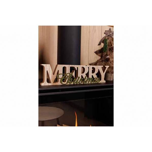 Letterdeco Merry Christmas Natuur 42x2,3 Xh10cm Langwerpig Hout 