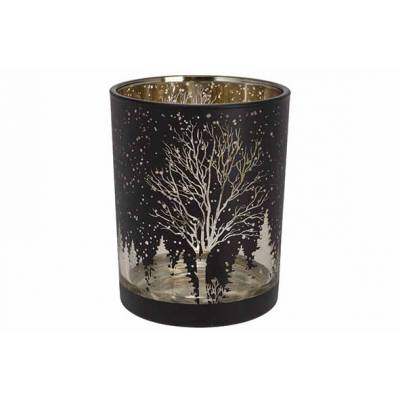 Theelichthouder Golden Trees Zwart 12x12 Xh18cm Glas  Cosy @ Home