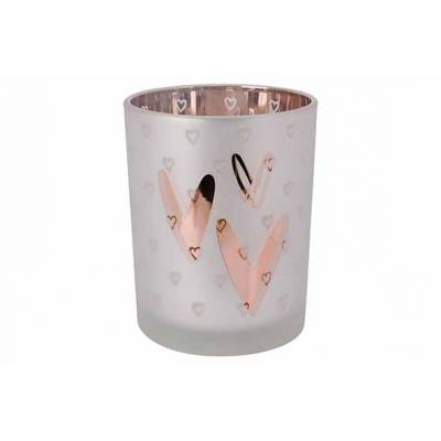 Bougeoir Rose Gold Hearts  Blanc 10x10xh 12,5cm Verre  Cosy @ Home