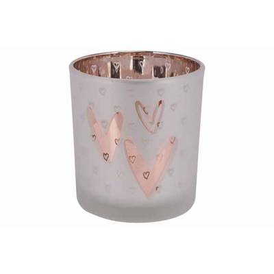 Theelichthouder Rose Gold Hearts  Wit 7x 7xh8cm Glas  Cosy @ Home
