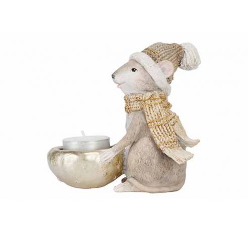 Theelichthouder Mouse Scarf And Cap Groe N 12,9x7,1xh12cm Langwerpig Polyresin  Cosy @ Home
