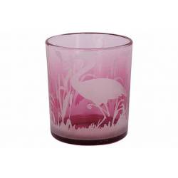 Theelichthouder Flamingo Fuchsia 9x9xh10 Cm Glas 