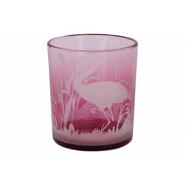 Theelichthouder Flamingo Fuchsia 9x9xh10 Cm Glas 