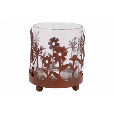 Theelichthouder Flowers Roest 7,5x7,5xh9 Cm Glas Metaal  Cosy @ Home