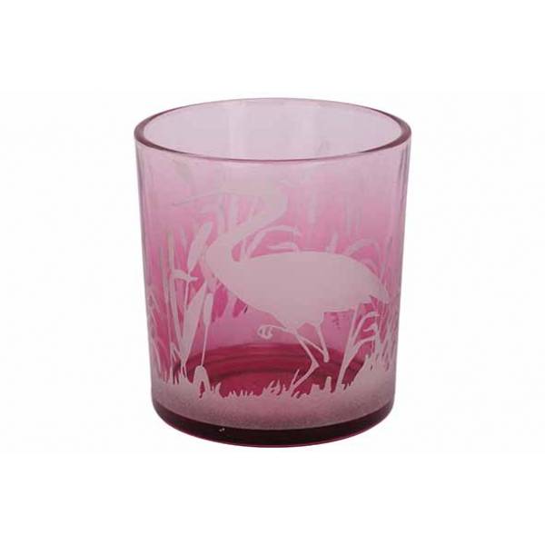 Theelichthouder Flamingo Fuchsia 7x7xh8c M Glas 