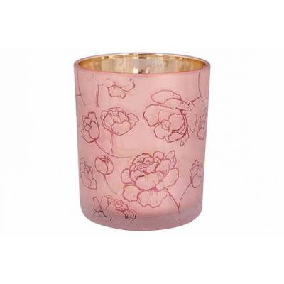 Bougeoir Roses Rose 9x9xh10cm Verre   Cosy @ Home