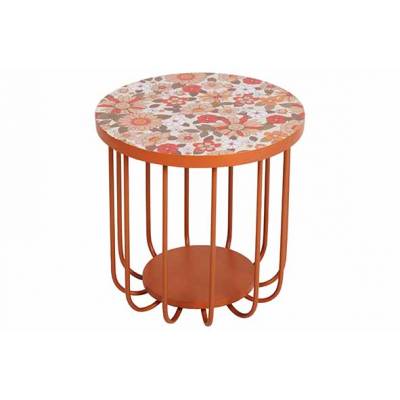 Table D'appoint Table Top Floral Print M Ulti-colore 30x30xh30,5cm Rond Metal  Cosy @ Home