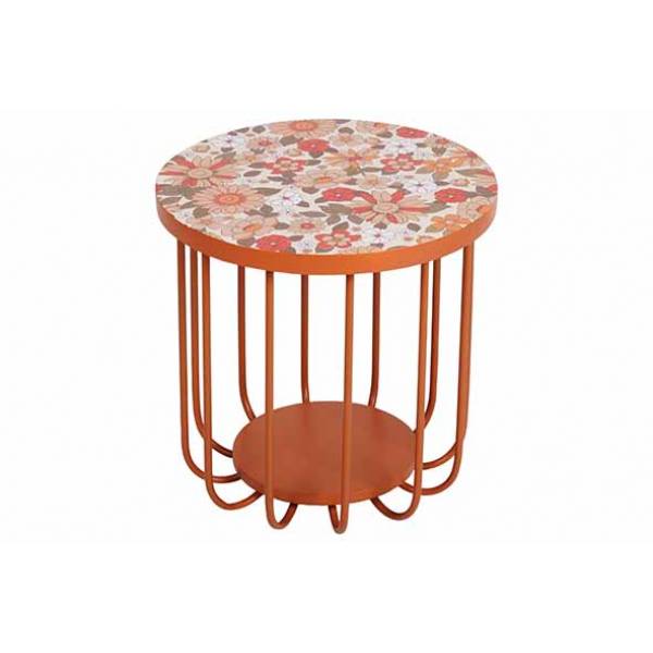 Cosy @ Home Bijzettafel Table Top Floral Print Multi -kleur 30x30xh30,5cm Rond Metaal