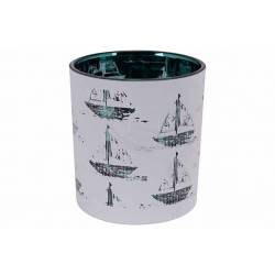 Cosy @ Home Theelichthouder Boats Wit-groen 7x7xh8cm Glas 