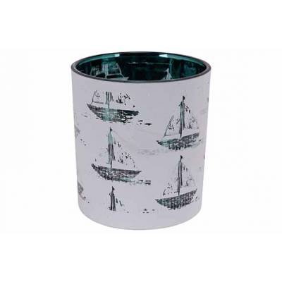 Bougeoir Boats Bblanc-vert 7x7xh8cm  Verre  Cosy @ Home