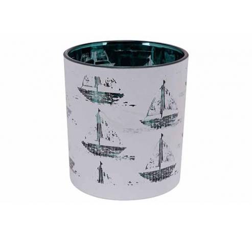 Theelichthouder Boats Wit-groen 7x7xh8cm Glas  Cosy @ Home