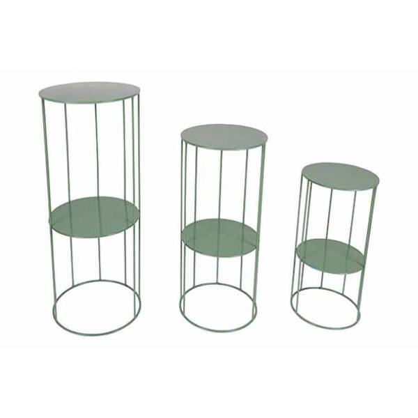 Bijzettafel Set3 Groen D28xh70cm - 24.5x H57cm - D21xh45cm Metaal 