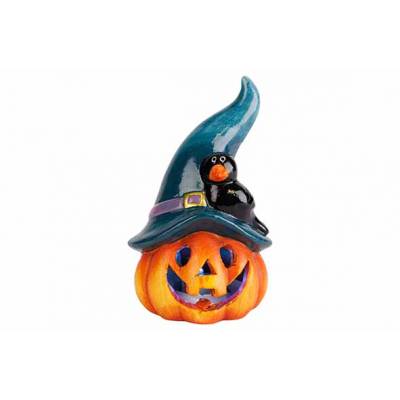 Tete Citrouille Witch Hat Led Incl2xlr44  Batt Orange 9x9xh15cm Ceramique  Cosy @ Home