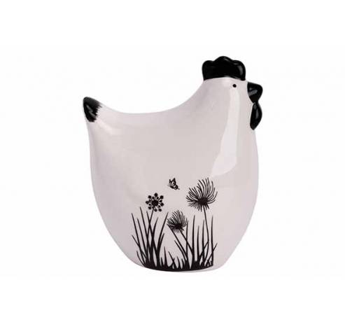Poule Flowers Blanc - Noir  8x5,5xh9,5cm  Autre Dolomite  Cosy @ Home