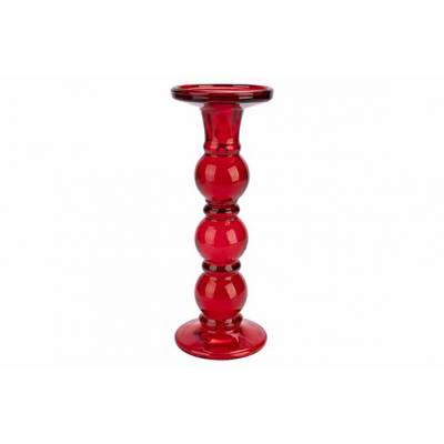 Kandelaar Rood 9x9xh24cm Rond Glas   Cosy @ Home