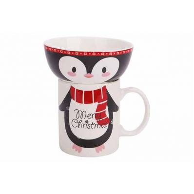 Giftset Set2 Mug And Bowl Penguin Wit - Zwart 11,5x11,5xh13cm New Bone China 