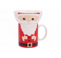 Giftset Set2 Mug And Bowl Santa Rood Wit  11,5x11,5xh13cm New Bone China 