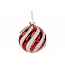 Kerstbal Spiral Rood Wit D10cm Glas  