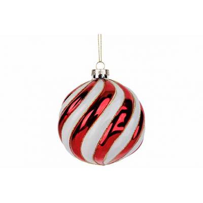 Kerstbal Spiral Rood Wit D10cm Glas   Cosy @ Home