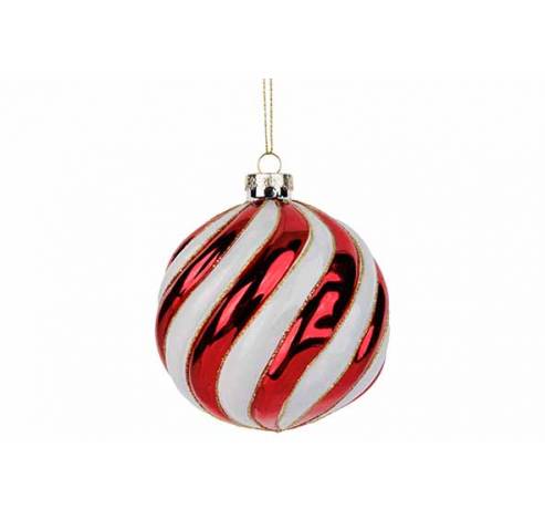 Kerstbal Spiral Rood Wit D10cm Glas   Cosy @ Home