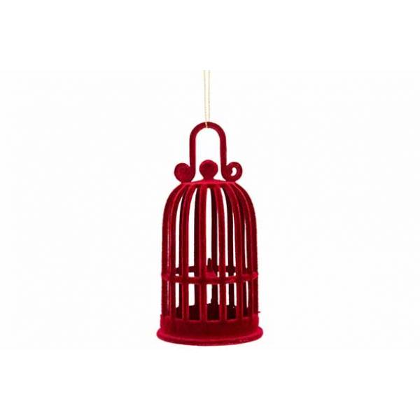 Hanger Bird Cage Flocked Bordeaux  6x6xh13cm Kunststof 